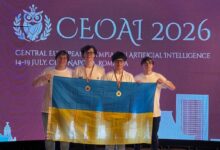 Зліва направо: Владислав Дахно, Ростислав Ябченко, Роман Мєламуд, Андрій Татарінов. Фото: Всеукраїнські олімпіади з інформатики